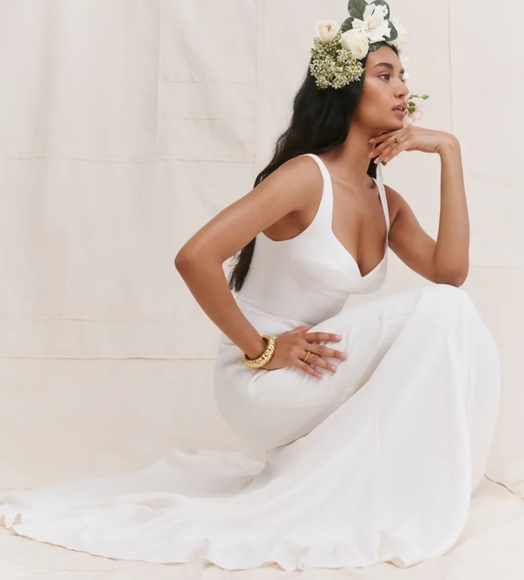 REFORMATION NWT LECCE Dress Ivory Silk Bridal Tie Wedding US0/ US 4 - Picture 4 of 13